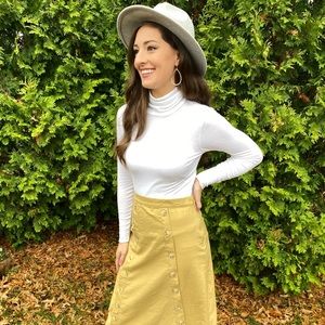 Boutique mustard double sided button up detail fit and flare skirt